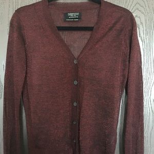 AllSaints sheer burgundy cardigan